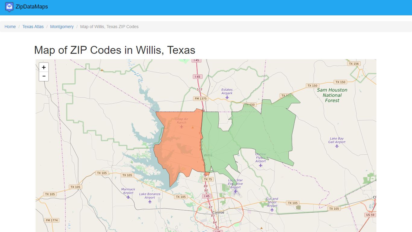 Map of All ZIP Codes in Willis, Texas - Updated August 2022