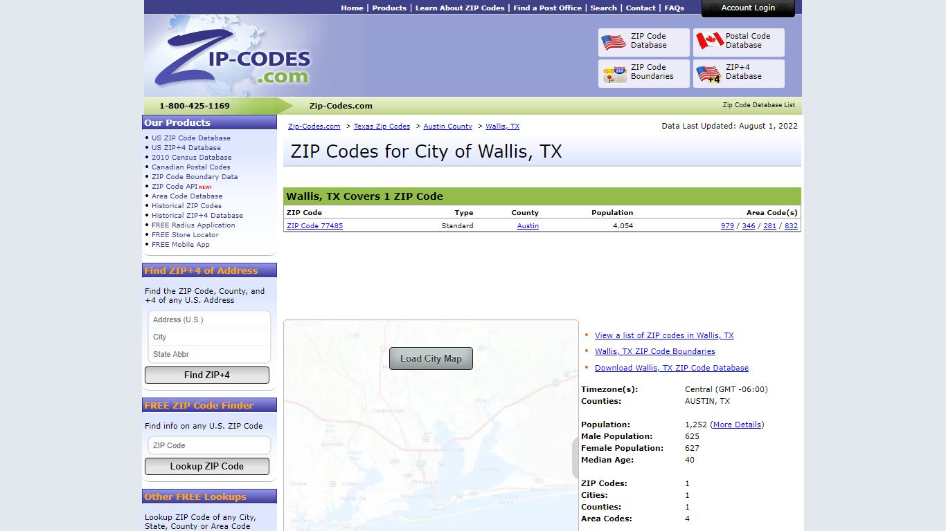 All Zip Codes in Wallis TX