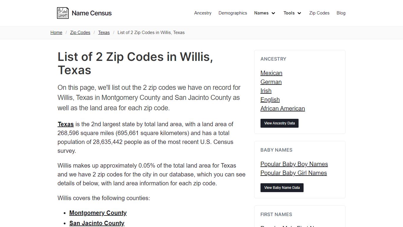 Willis Zip Codes | List of 2 Zip Codes in Willis, Texas